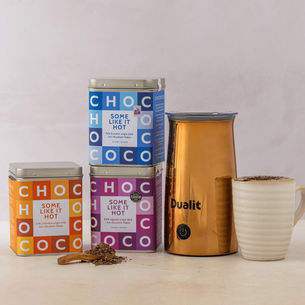 Dualit Cocoatiser (Bronze) & Choice of Hot Choc Flakes Tin