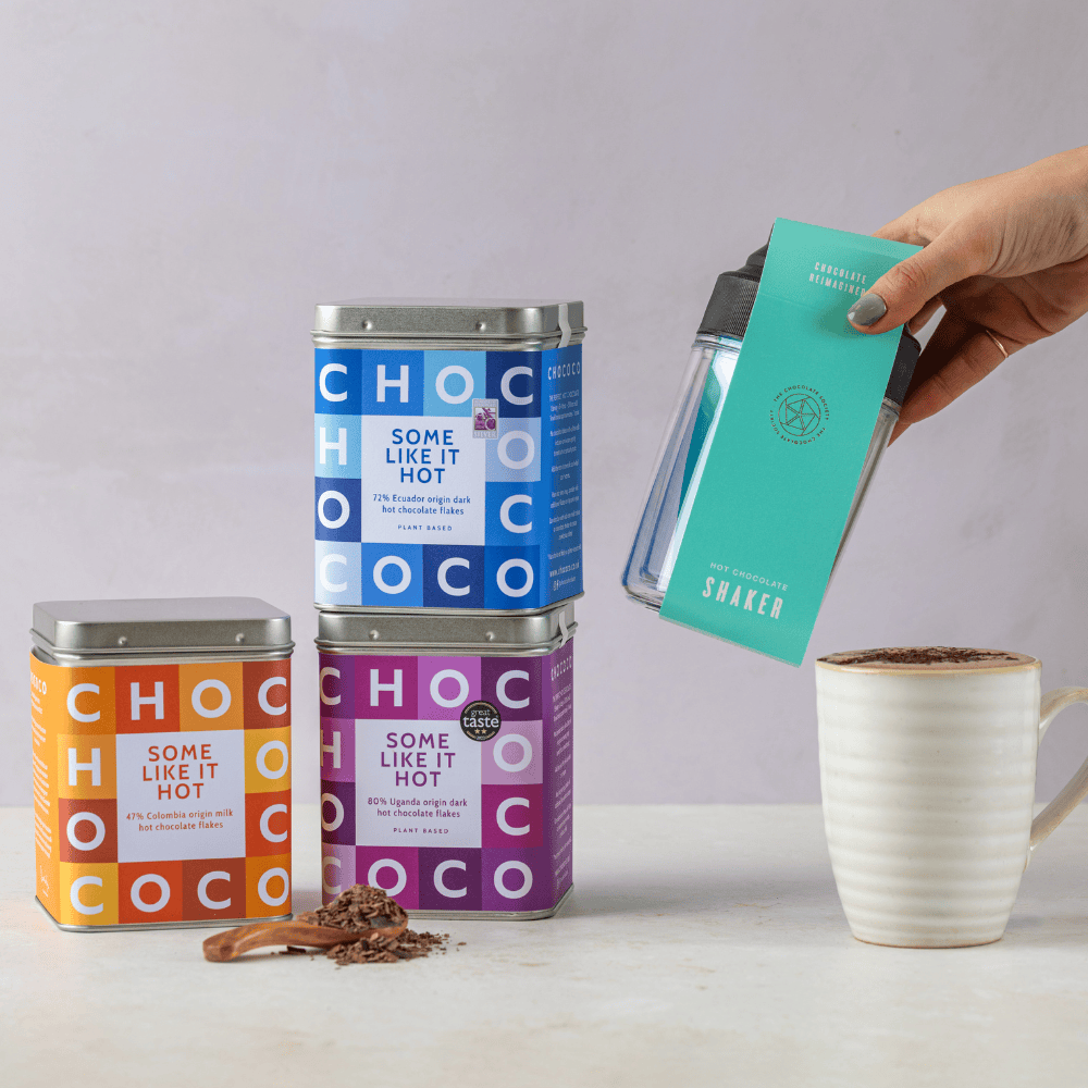 Hot Chocolate Shaker & Choice of Hot Choc Flakes Tin