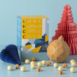 Blonde Chocolate Smash Bauble with White Chocolate Malt Balls & Blonde Chocolate Stars inside