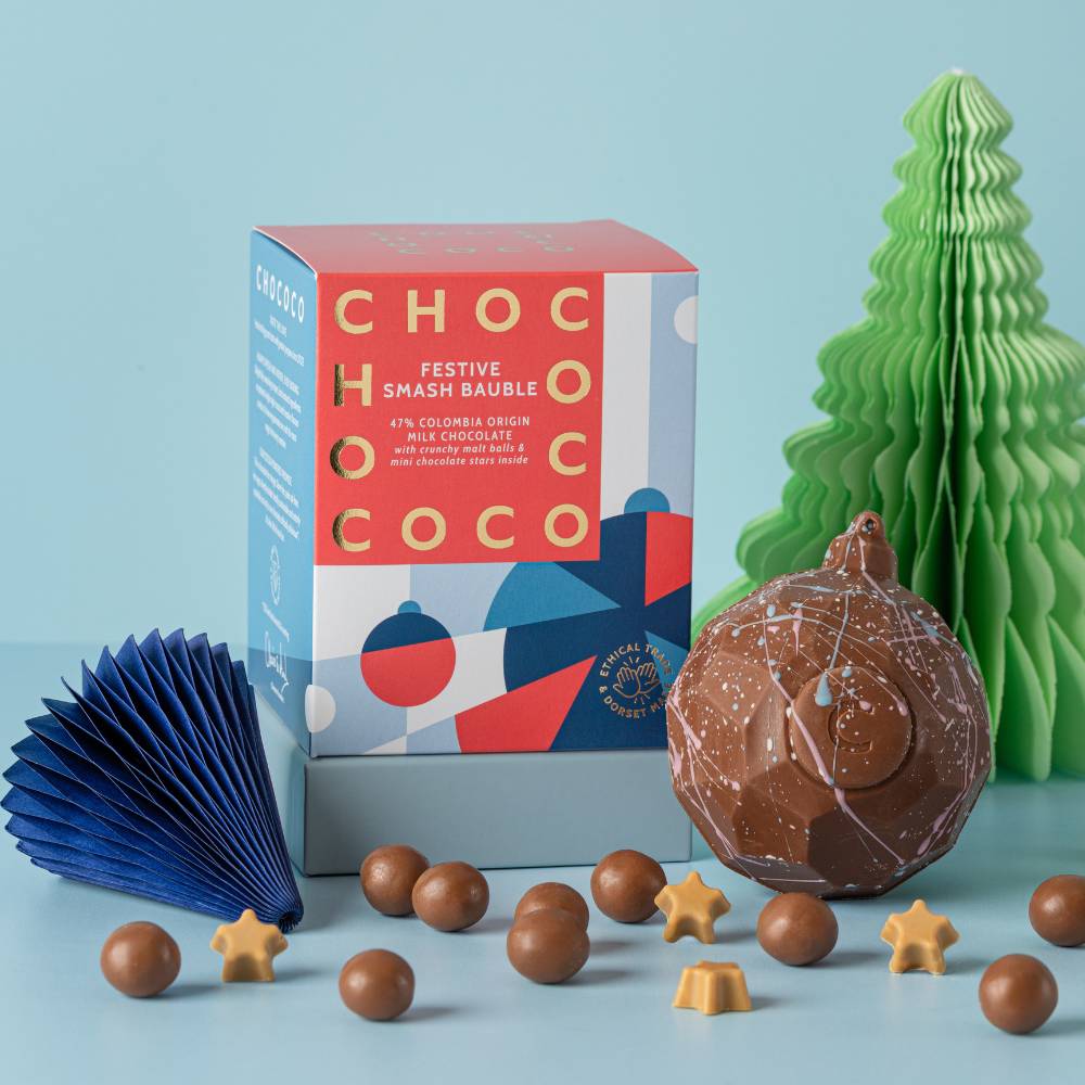 Milk Chocolate Smash Bauble Milk Chocolate Malt Balls & Blonde Chocolate Stars inside