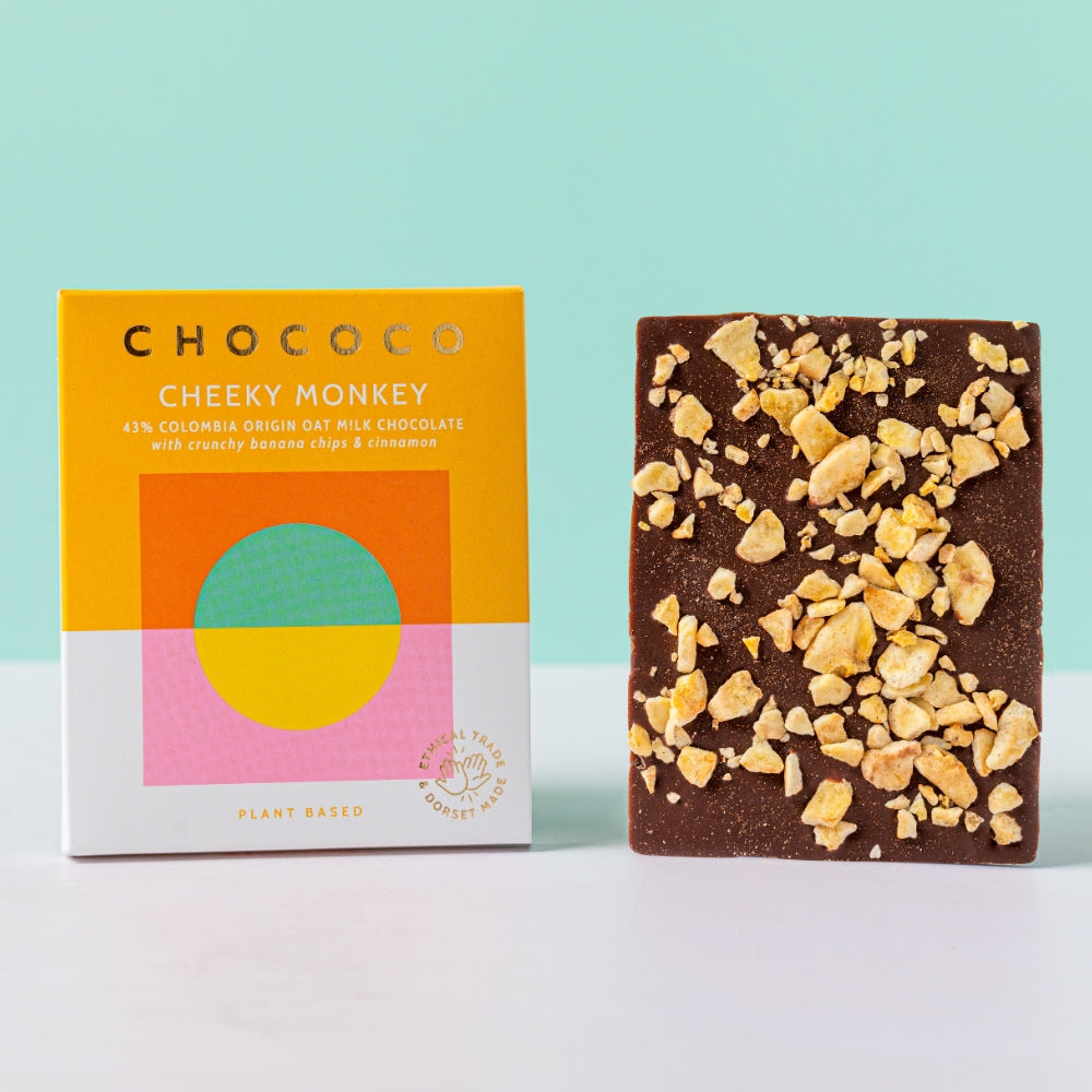 Cheeky Monkey 43% Oat M!lk Chocolate Bar with bananas and cinnamon (vf)