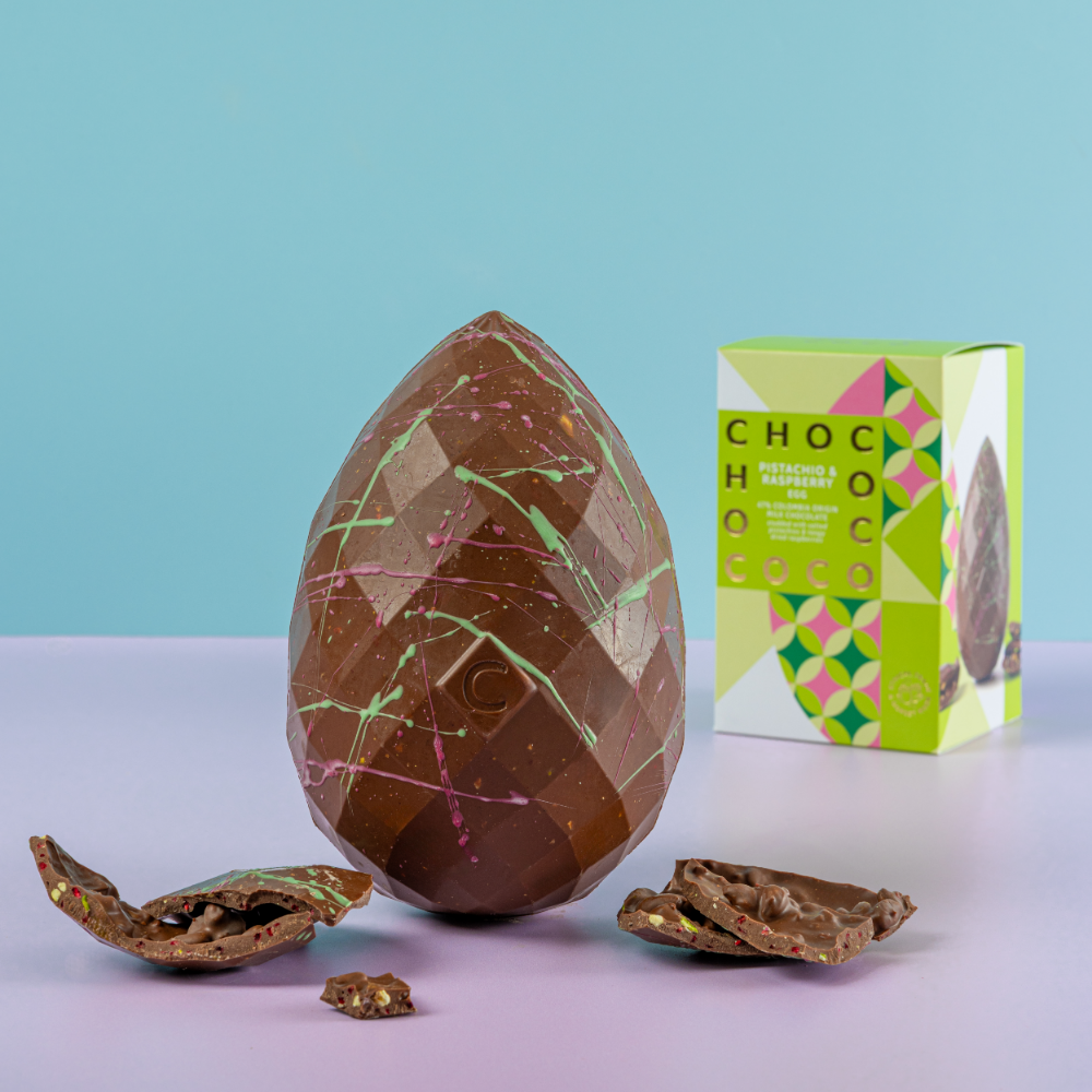 Giant Pistachio & Raspberry MILK Chocolate Easter Egg